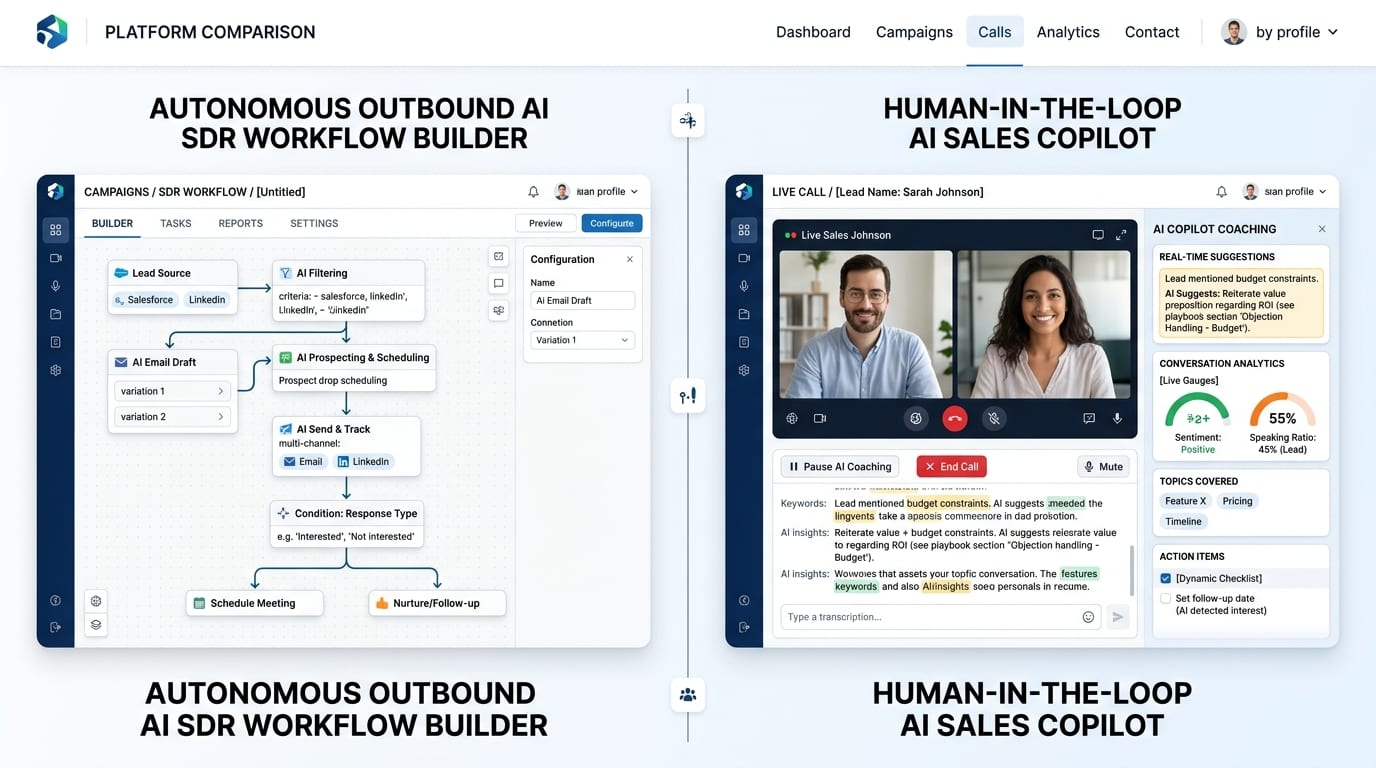 AI SDR vs AI sales copilot: which does your team actually need? interface breakdown
