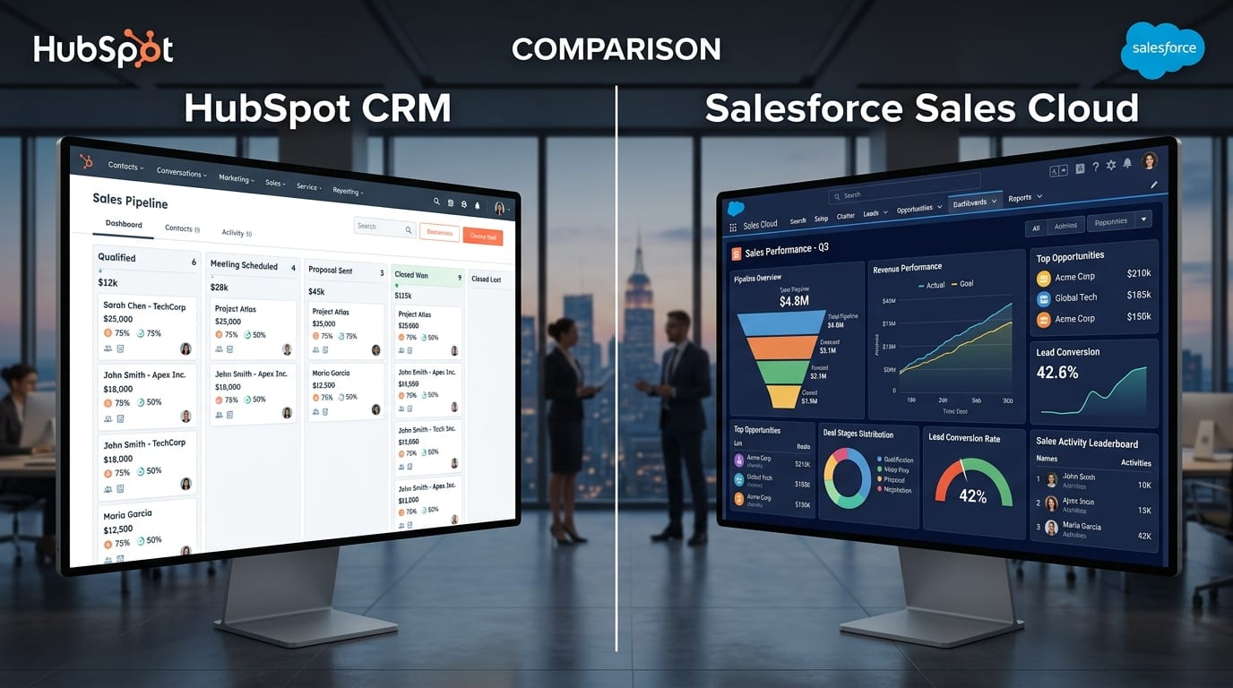 HubSpot vs Salesforce for growing sales teams (2026) interface breakdown