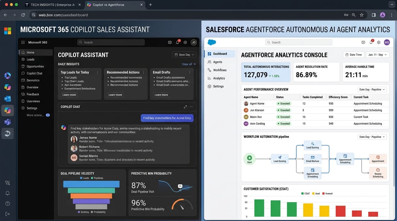 Microsoft 365 Copilot vs Salesforce Agentforce for sales teams (2026) interface breakdown